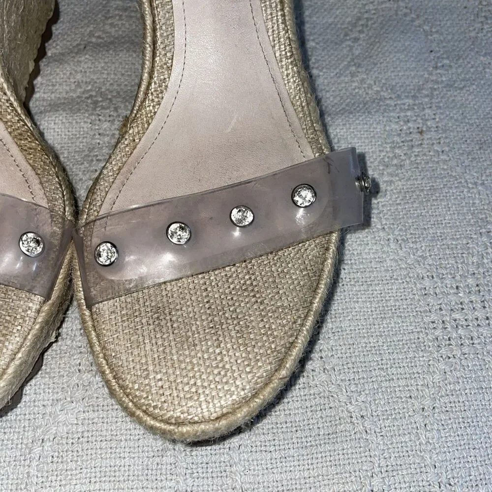 Schutz Women’s Wedge Espadrilles Size 9.5 B Clear Straps Jute Beach Cruise Fun